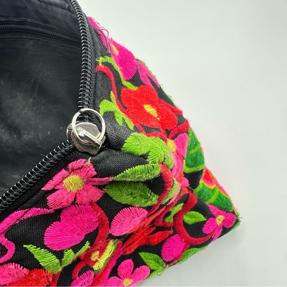 Embroidered Tropical Floral Bird Clutch Makeup Bag Travel Pouch Boho Colorful - Picture 9 of 12